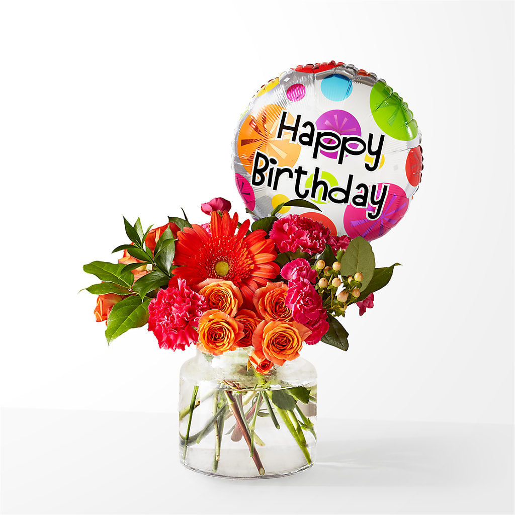 Fiesta Bouquet with Birthday Balloon – Leekers Floral, Park City KS