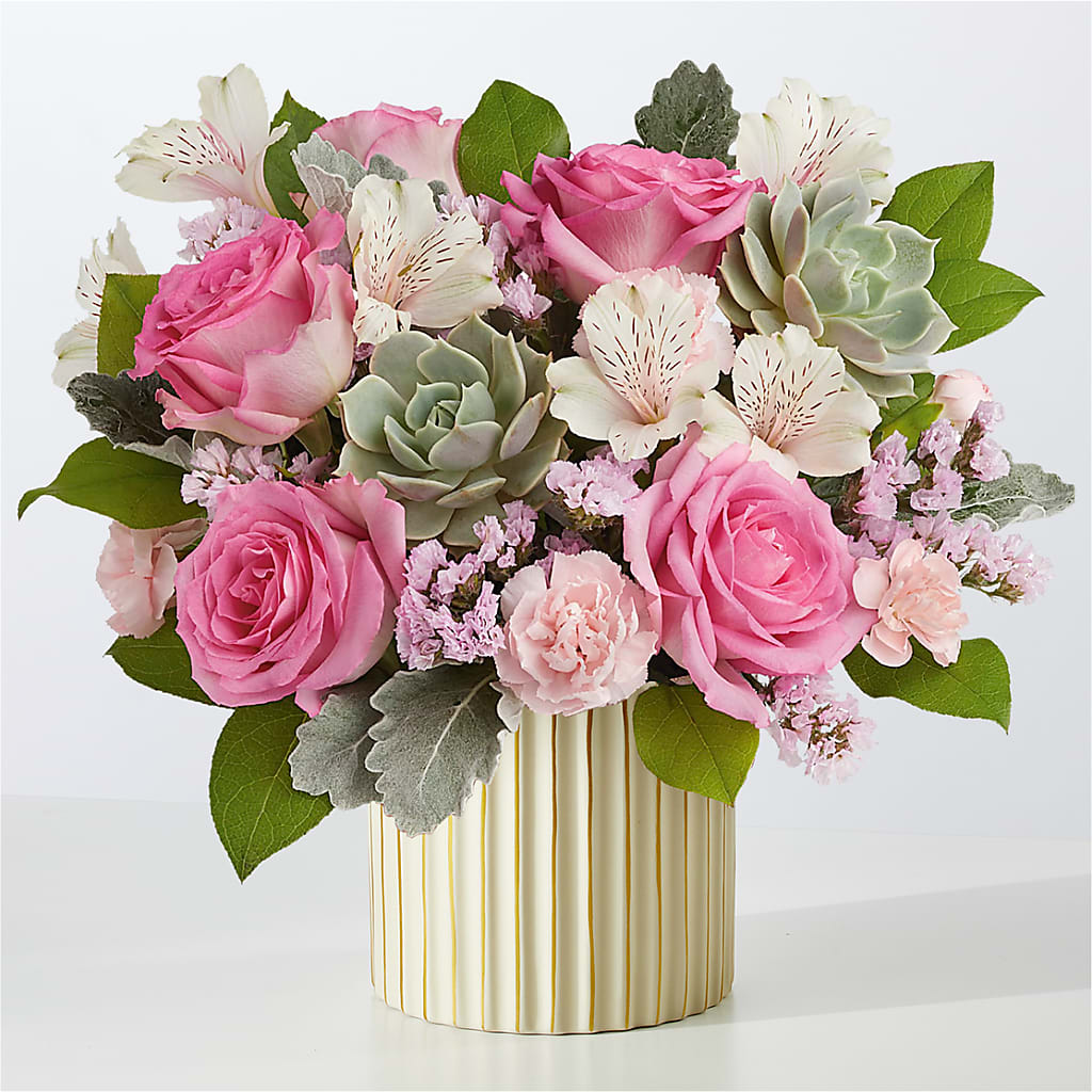 Dusty Rose Bouquet with Ivory Vase – Leekers Floral, Park City KS