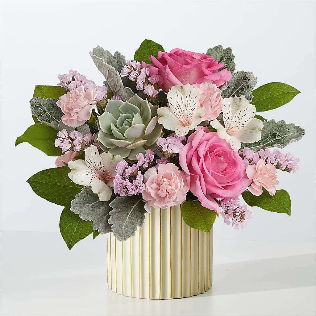 Dusty Rose Bouquet with Ivory Vase – Leekers Floral, Park City KS