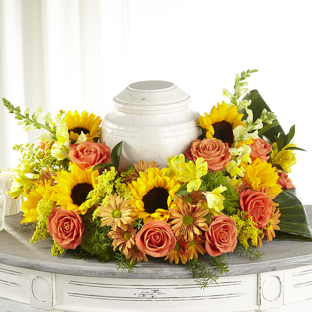 Faithful Sunflower Cremation Adornment – Leekers Floral, Park City KS