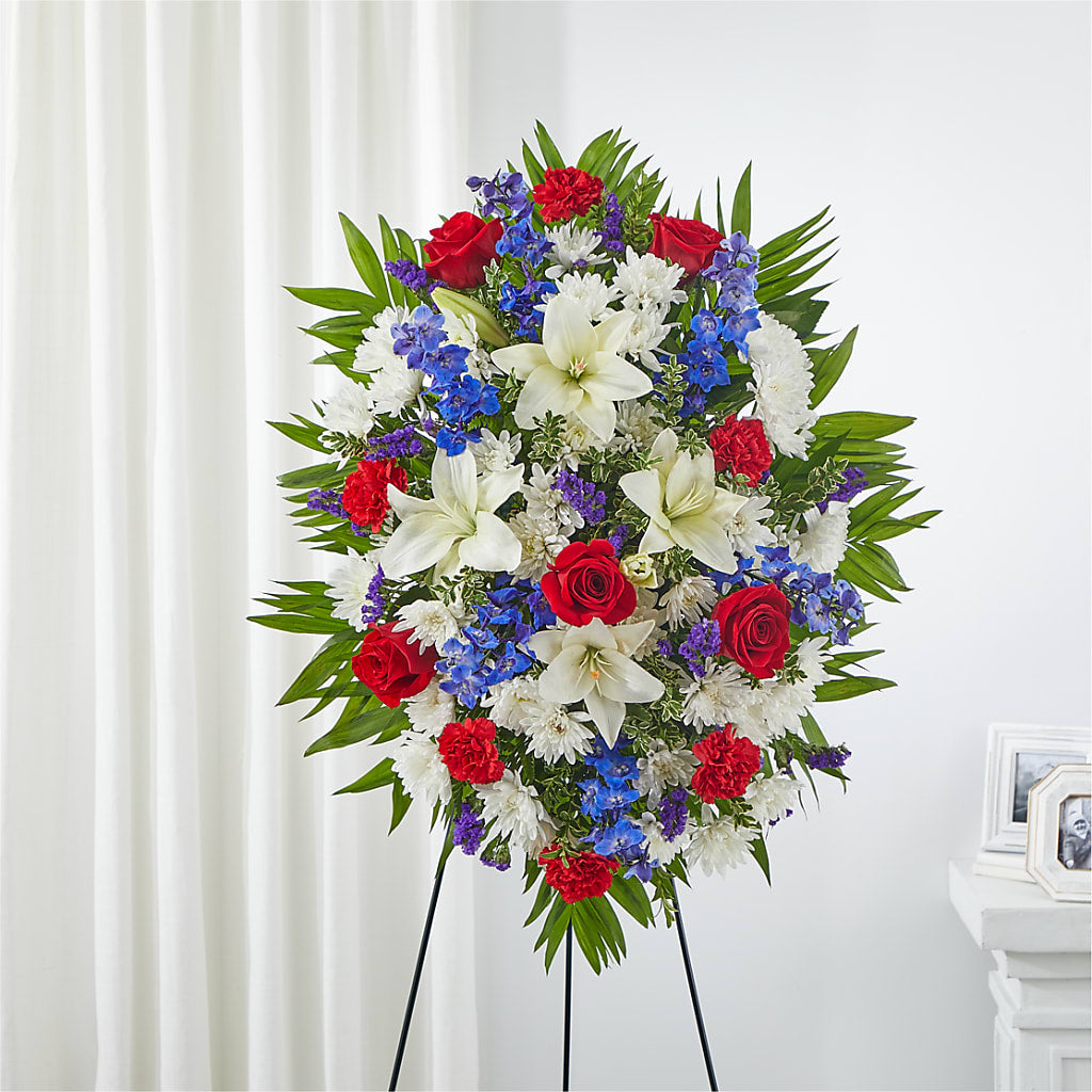 Cherished Service Standing Spray – Leekers Floral, Park City KS