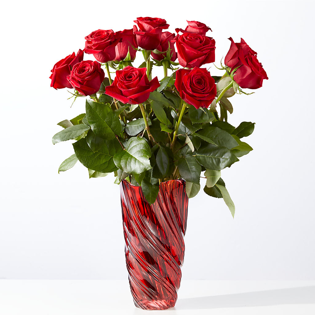 Classic Love Red Rose Bouquet with Luxe Swirl Vase – Leekers Floral, Park City KS