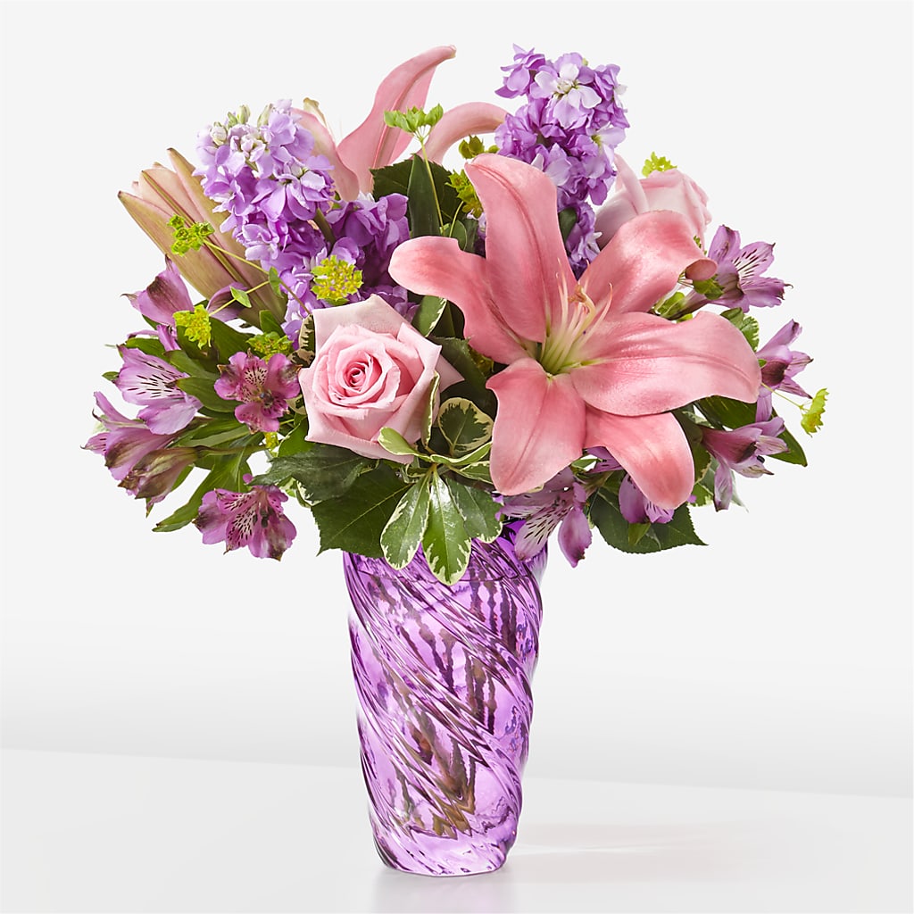 Precious Petals Bouquet with Luxe Swirl Vase – Leekers Floral, Park City KS