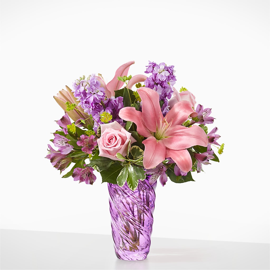 Precious Petals Bouquet with Luxe Swirl Vase – Leekers Floral, Park City KS