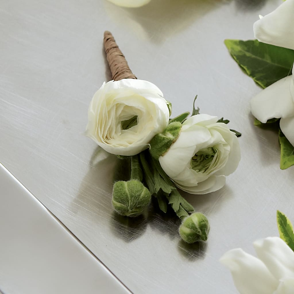 White Ranunculus Boutonniere – Leekers Floral, Park City KS