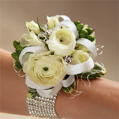 White Wedding Corsage –  Leekers Floral, Park City KS
